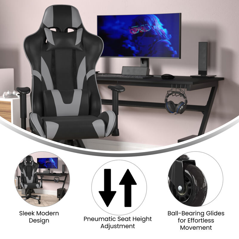X20 Gaming Chair Racing Office Computer PC Adjustable Chair with Reclining Back and Transparent Roller Wheels in   LeatherSoft