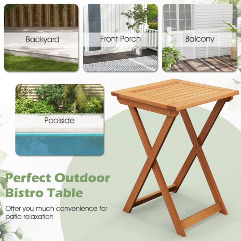 Hivvago 20 Inch Hardwood Patio Folding Table with Slatted Tabletop