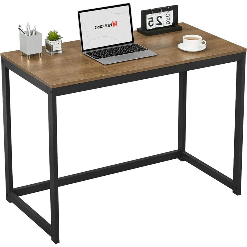 Hivvago Modern Home Office Laptop Computer Desk Table with Black Metal Frame Wood Top