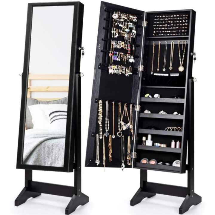 Jewelry Cabinet Stand Mirror Armoire with Large Storage Box