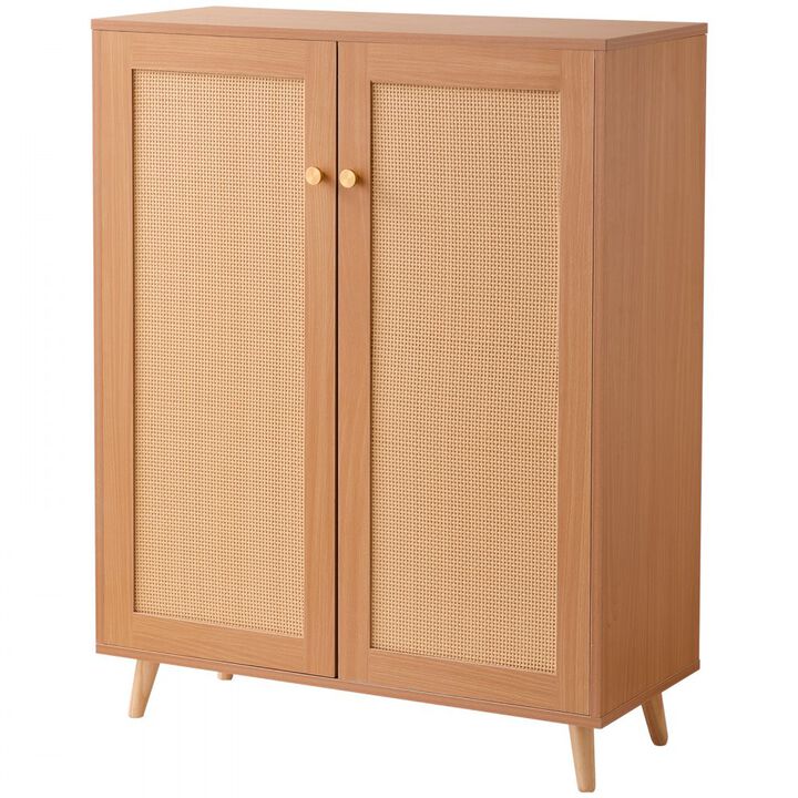 5-Tier Shoe Storage Cabinet with Rattan Doors and Adjustable Shelves for Hallway