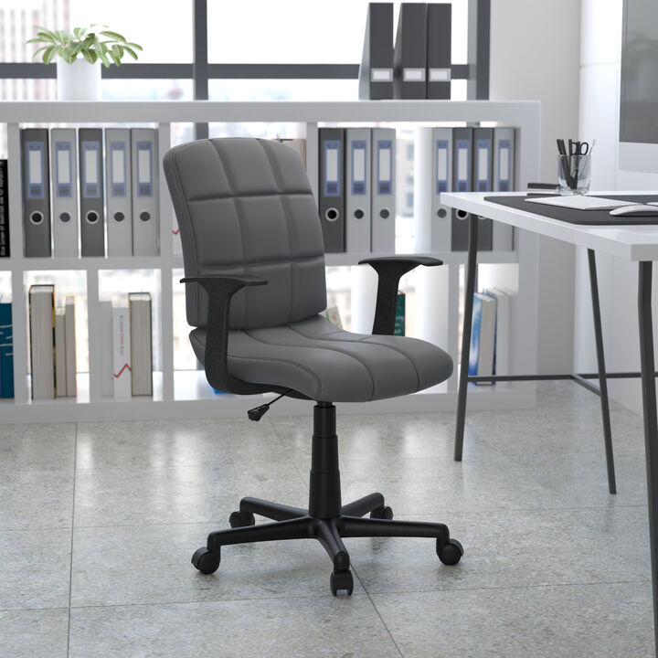 Clayton Mid-Back Quilted Vinyl Swivel Task Office Chair with Arms