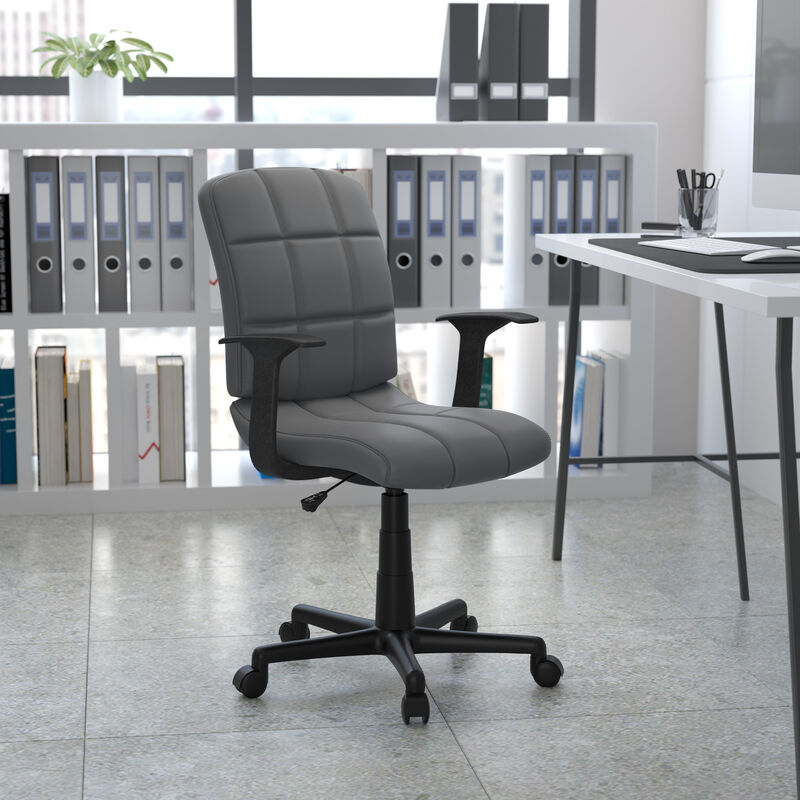 Clayton Mid-Back Quilted Vinyl Swivel Task Office Chair with Arms image number 1