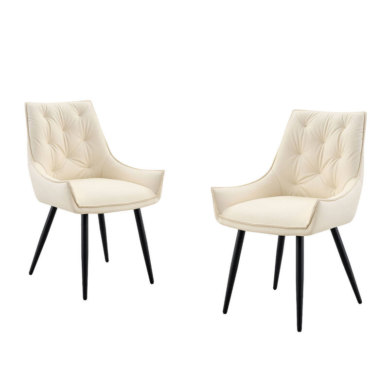 Set of 2 PU leather dining chairs rectangular button tufted dining chair solid back modern metal leg kitchen dining chairs wipe clean image number 0