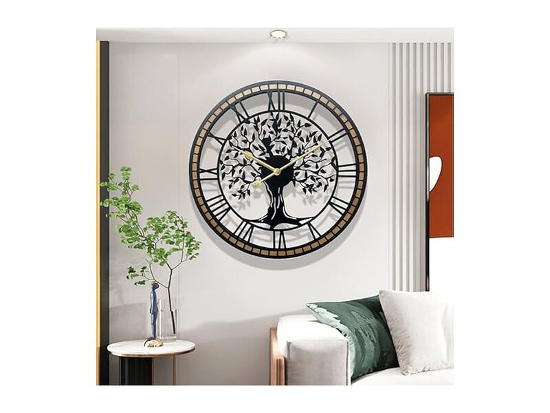 Tree Of Life Metal Wall Clock 24 Inch Silent Non Ticking Battery Operated image number 2