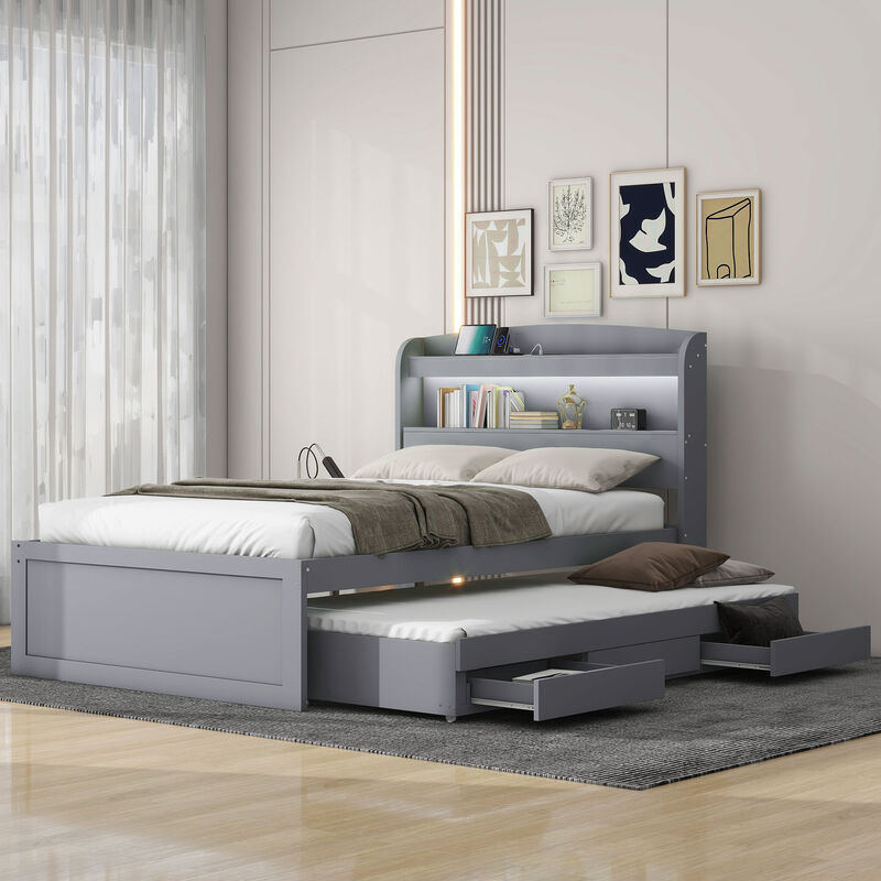 Merax Twin XL Size Platform Bed with Storage LED Headboard