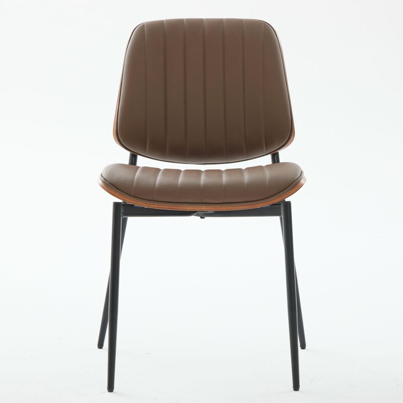 Whisen Set of 2 Mid Century Modern Dining Chairs, Faux Leather Upholstered Seat with Bentwood Back Metal Legs for Kitchen Dining Room image number 0