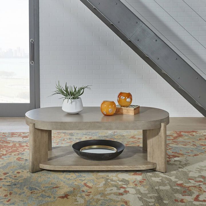 Liberty Furniture Affinity Oval Cocktail Table with Casters Dusty Taupe Faux Concrete Tops