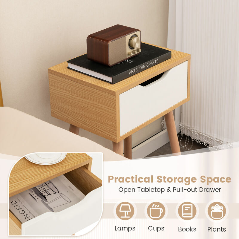 Modern Nightstand with Storage Drawer for Bedroom Living Room-1 Piece