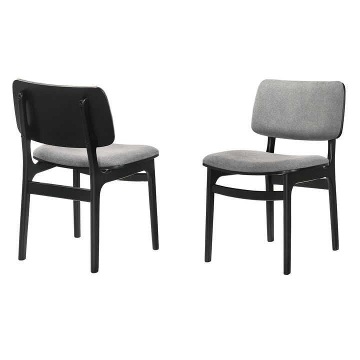 Gray Upholstered Wood Dining Chairs in Black Finish - Set of 2