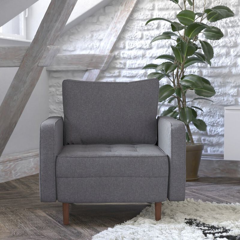 Flash Furniture Armchair with Tufted Faux Linen Upholstery, Solid Wood Legs in Dark Gray image number 5