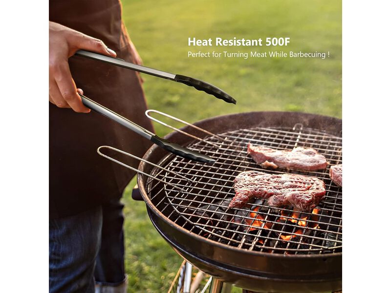 ALLWIN-HOUSEWARE W 2 Pack Black Kitchen Tongs, Premium Silicone BPA Free Non-Stick Stainless Steel