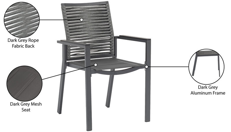 Meridian Furniture Maldives Grey Rope Fabric Outdoor Patio Dining Arm Chair, Set of 2 image number 9