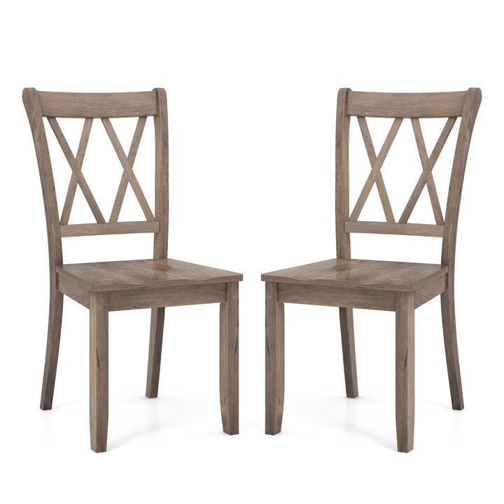 Set of 2 Cross Back Rubber Wood Dining Chairs