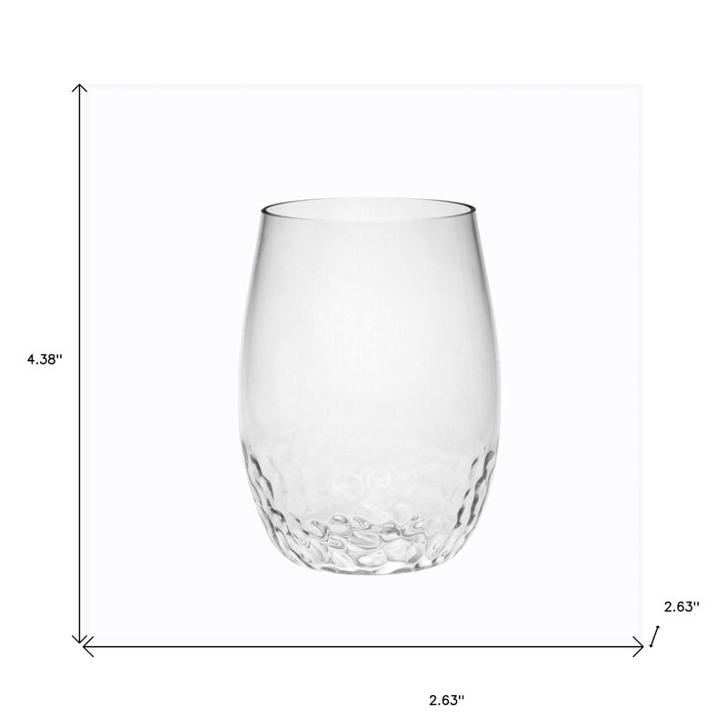 HomeRoots Set of Four Clear Dimpled Tritan Plastic Stemless All Purpose Tumbler Wine Glasses image number 4