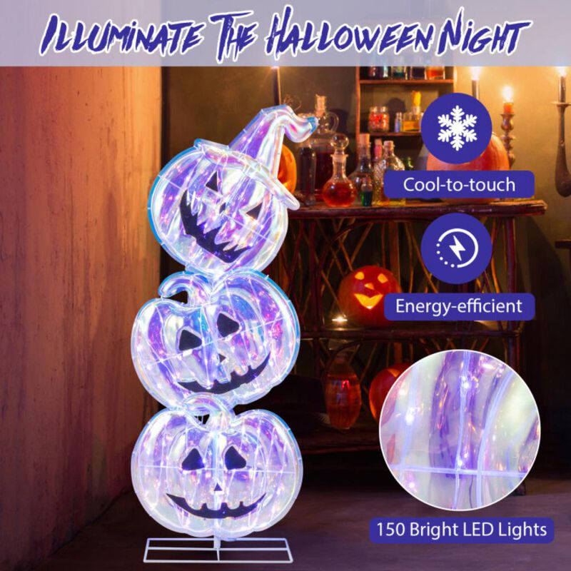 Standing 150 LED Lighted Pumpkin Halloween Decoration with Base image number 3