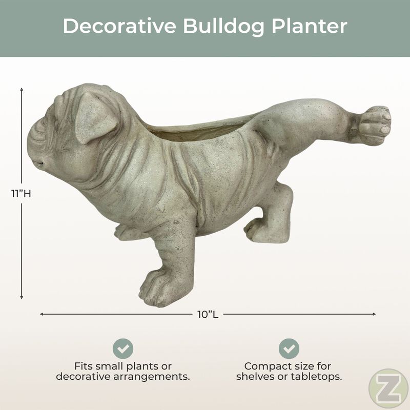 Bulldog Planter Antique Stone Finish Magnesium Oxide Dog Planter Decor image number 5