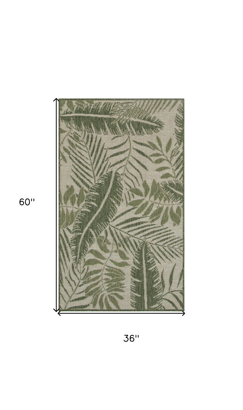 HomeRoots 3' X 5' Green And Ivory Palm Leaf Indoor Outdoor Area Rug image number 4