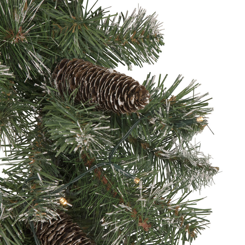 24" Pre-Lit Artificial Frosted Pine and Pine Cone Christmas Wreath image number 2