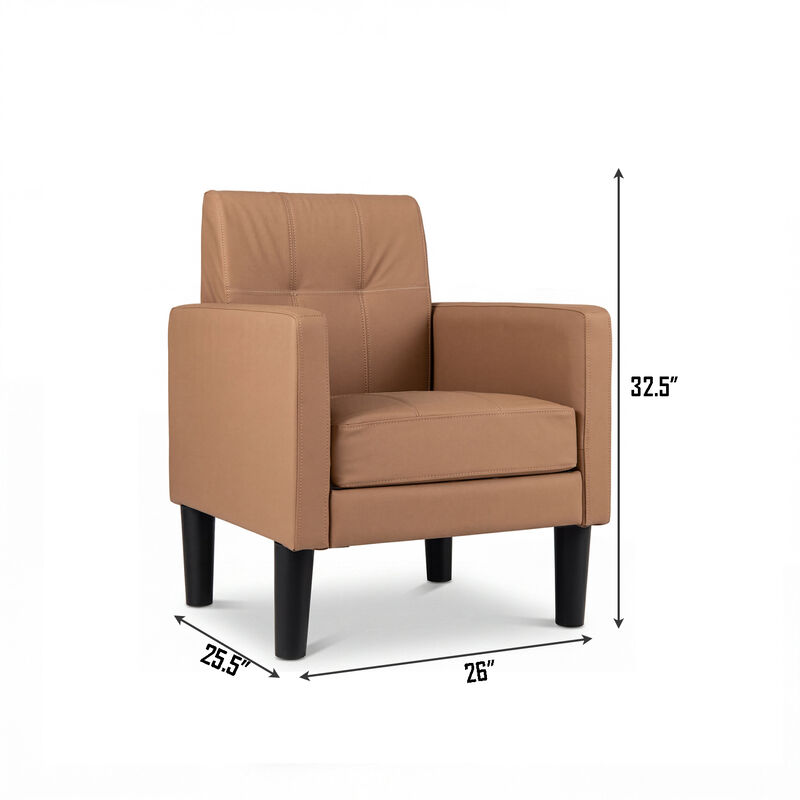 Modern Living Room Brown PU Leather Accent Chair with Seat Cushion image number 2