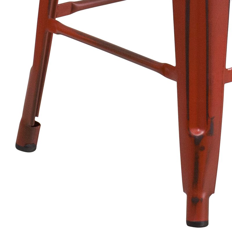Flash Furniture Commercial Grade 24" High Backless Distressed Kelly Red Metal Indoor-Outdoor Counter Height Stool image number 4