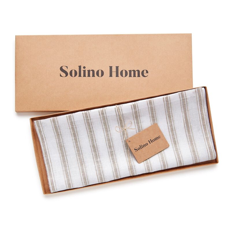 Solino Home Capri Ticking Stripe 100% Linen Table Runner &ndash; Handcrafted, Machine Washable, Perfect for Holiday and Everyday Dining