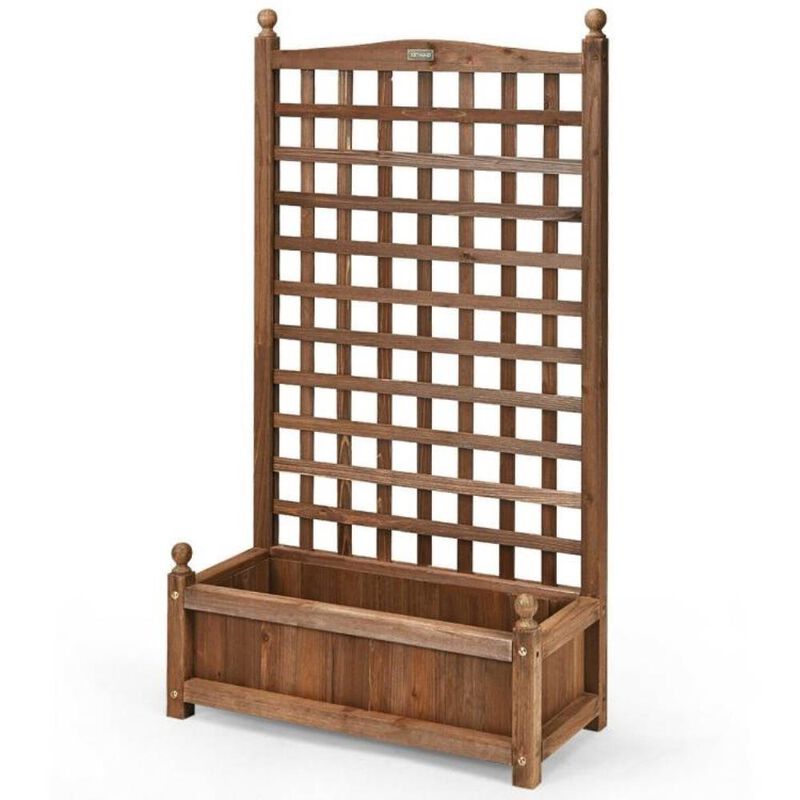 Hivvago Solid Wood Farmhouse Garden Planter Box with 48-inch High Trellis