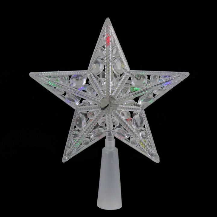 7.5" Pre-Lit Clear Jeweled Star Battery Operated Christmas Tree Topper - Multicolor Lights