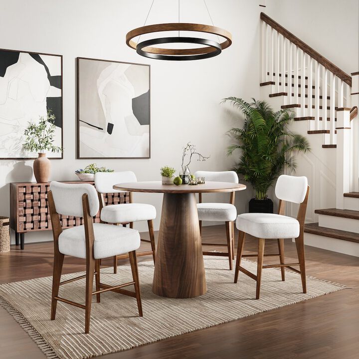 Jofran Wes Mid-Century Modern Boucle Upholstery Counter Barstool (Set of 2)