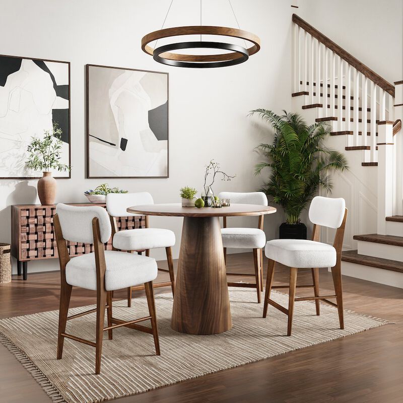 Jofran Wes Mid-Century Modern Boucle Upholstery Counter Barstool (Set of 2)