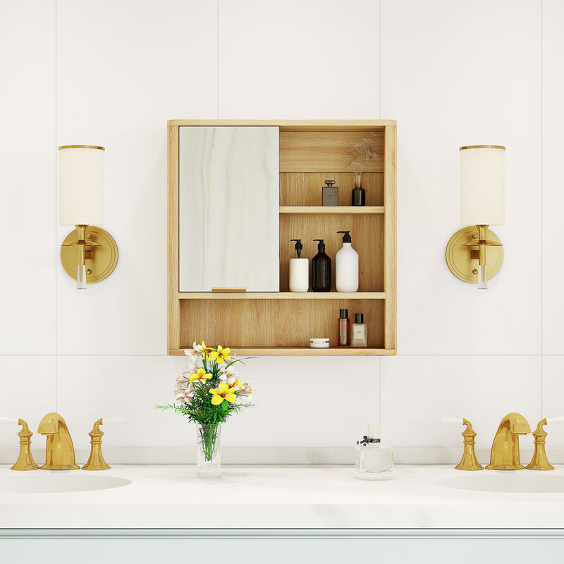 ELEMENT ACE Wall Mounted Bathroom Mirror Cabinet with Open Shelves Waterproof Medicine Cabinet Space Saving Vanity Organizer for Home & Bathroom Use image number 6