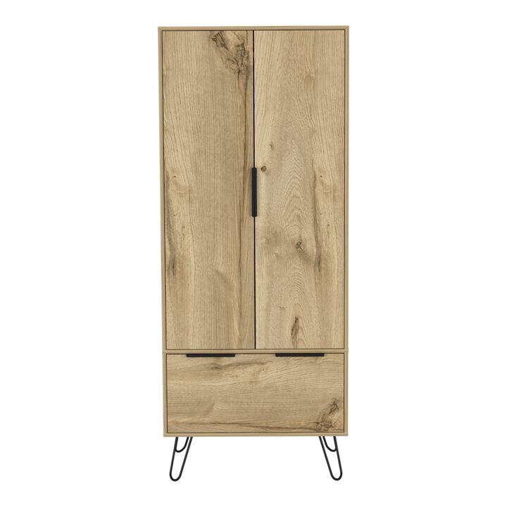 DEPOT E-SHOP Begonia Closet, One Drawer, Double Door Cabinet , Hairpin Legs, Light Oak