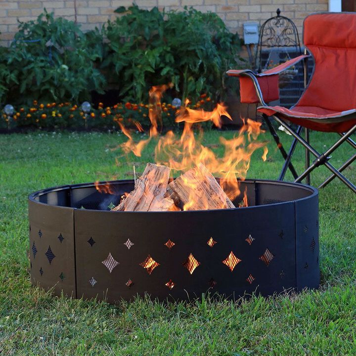 Outdoor Steel Fire Pit Ring with Diamond Mesh Pattern