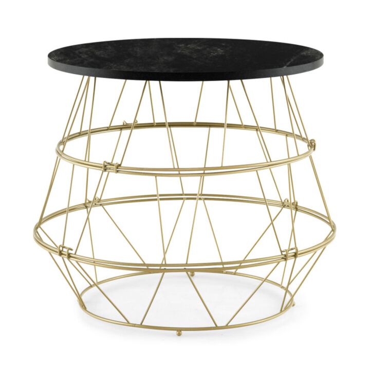 Hivvago Round Metal Frame End Table with Removable Top