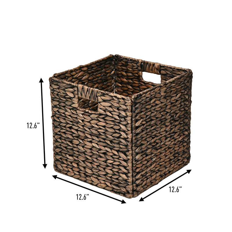 Bryce Classic Farmhouse Handwoven Hyacinth Collapsible Storage Cube Baskets with Handles
