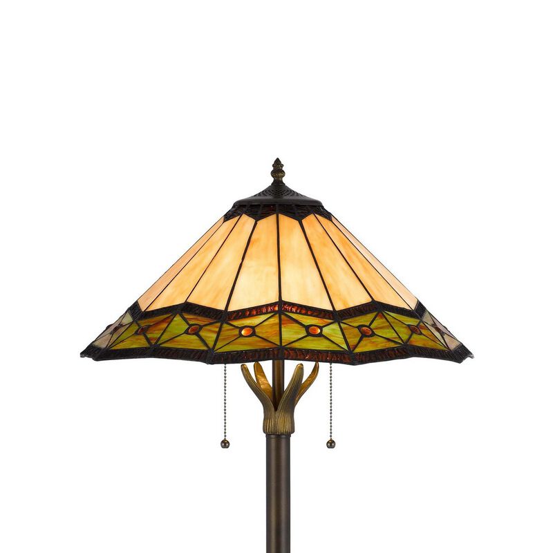 Dio 62 Inch Floor Lamp, Colorful Tiffany Style Stained Glass, Bronze Resin - Benzara