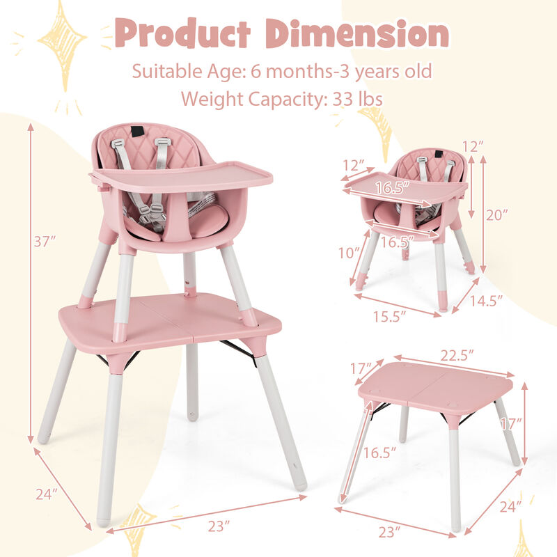 4-in-1 Kids Table Chair Set Convertible with Comfortable PU Cushion