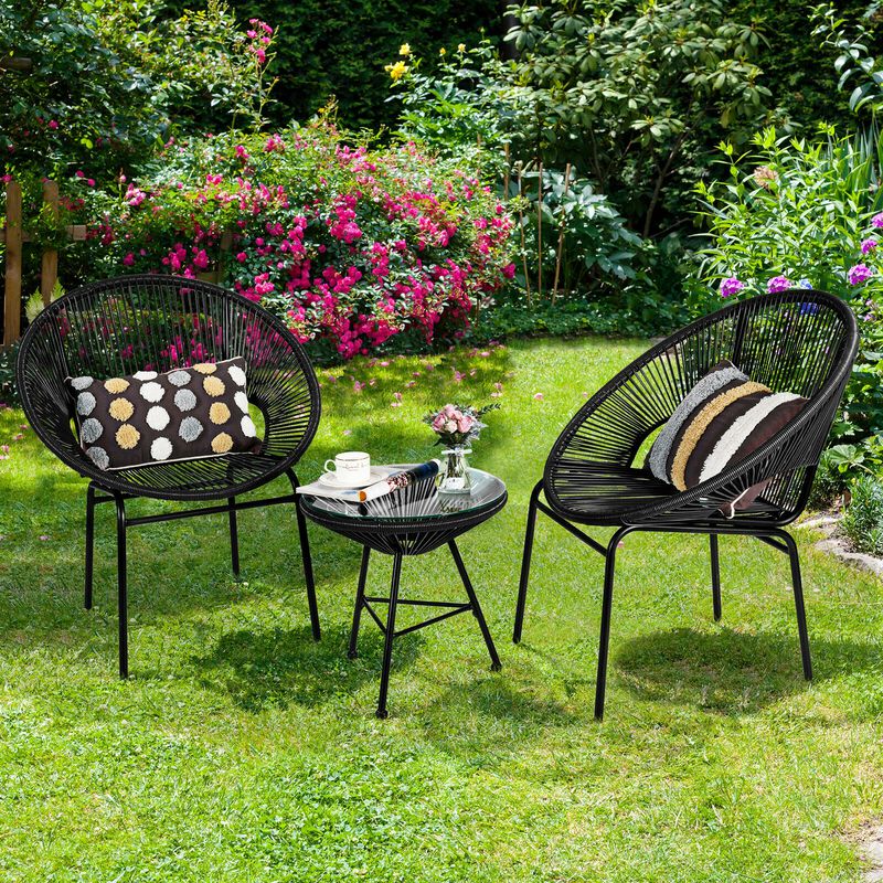 3 Pieces Patio Acapulco Furniture Bistro Set with Glass Table image number 1