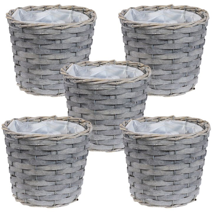 Sunnydaze 6.75 in Rattan Wicker Basket Planters with Lining - Set of 5