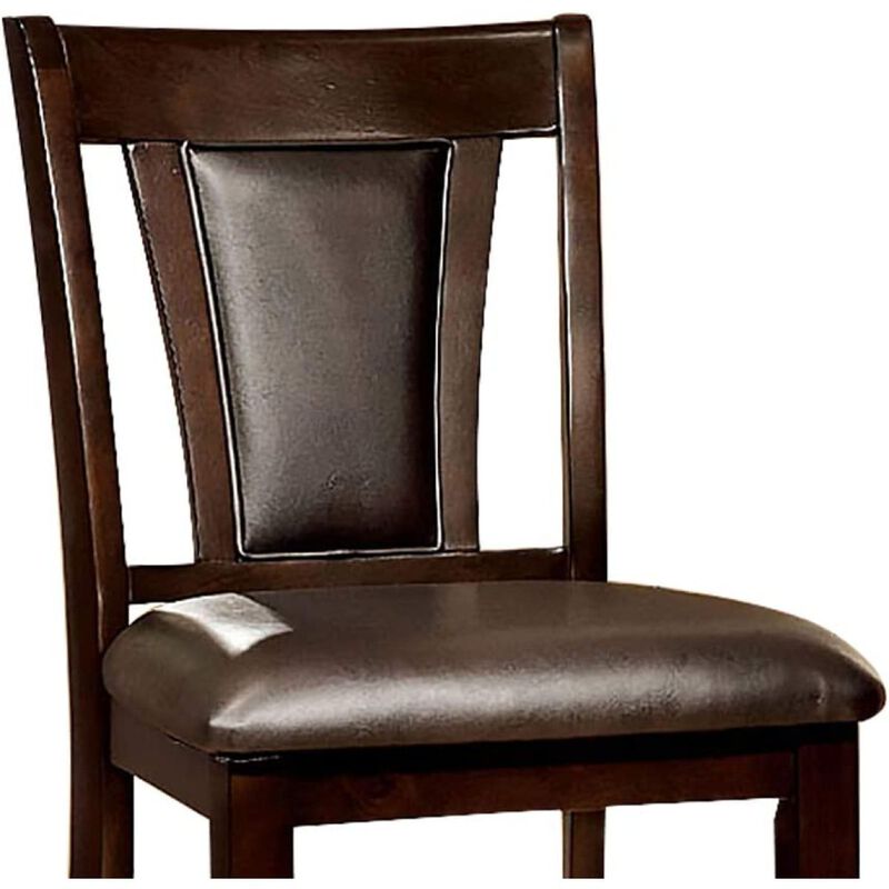 Contemporary Set of 2 Counter Height Chairs Dark Cherry And Espresso Solid wood Chair Padded Leatherette Upholstered Seat Kitchen Dining Room Furniture
