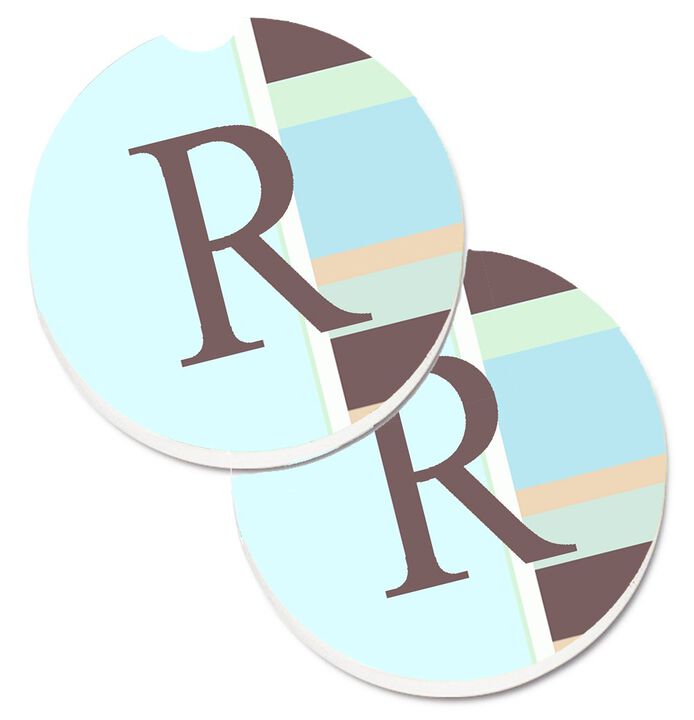 Caroline's Treasures Letter R Initial Monogram - Blue Stripes Set of 2 Cup Holder Car Coasters CJ1003-RCARC, 2.56, Multicolor