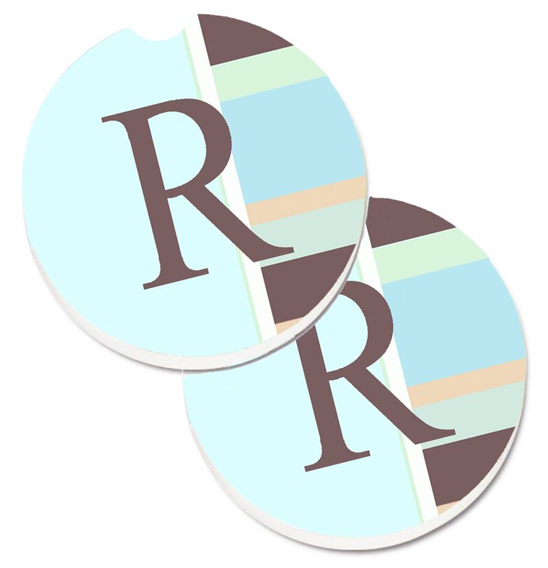 Caroline's Treasures Letter R Initial Monogram - Blue Stripes Set of 2 Cup Holder Car Coasters CJ1003-RCARC, 2.56, Multicolor