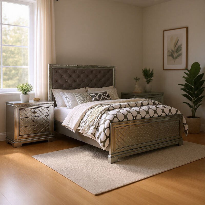 3-Piece Queen Bedroom Set &ndash; Silver Finish Bed & Matching Nightstand image number 8