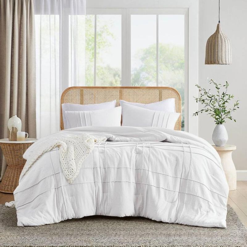 Hivvago Twin/Twin XL Microfiber Pleated Soft Washed Comforter Set White image number 5