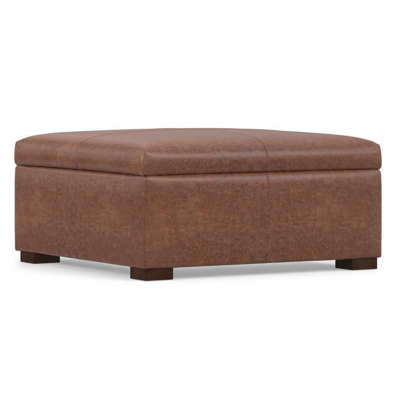 Gabbie 36 inch Wide Contemporary Square Square Coffee&nbsp;Table Storage Ottoman in Distressed Saddle Brown  Vegan Faux Leather, Assembled image number 6