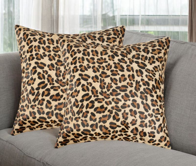 HomeRoots Set of Two 18" Brown and Black Leopard Cowhide Throw Pillows image number 1