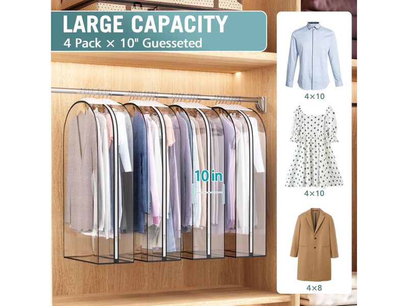 Clear Garment Bags for Hanging Clothes | 10" Gusseted Suit Bags for Closet Storage image number 1
