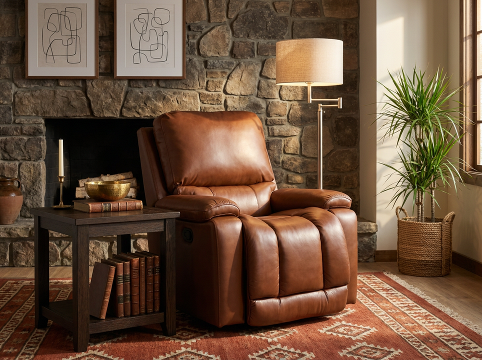 Greyson Chocolate Leather Power Recliner with Adjustable Headrest & Lumbar