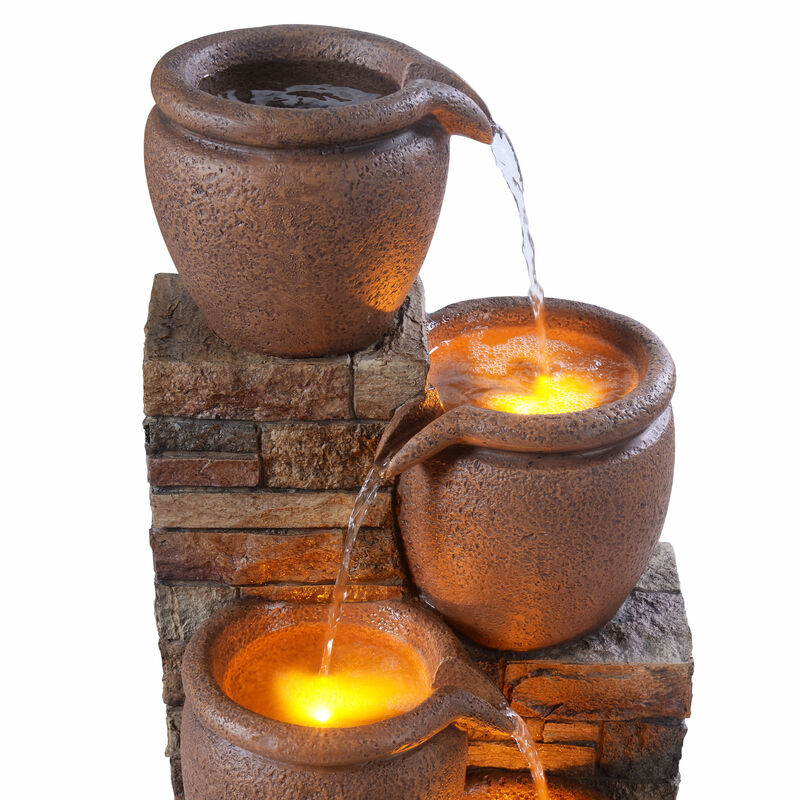 4-Tier Outdoor Solar Water Fountain with LED Lights, Brown image number 4