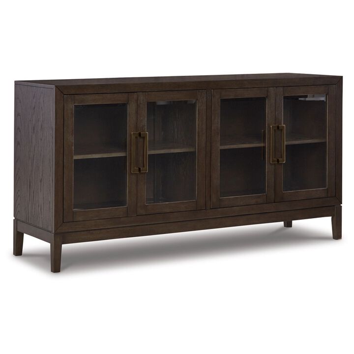 60 Inch Sideboard Display Server, 2 Glass Double Door Cabinets, Dark Brown